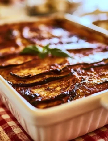 Deliziosa Parmigiana di Melanzane Bianca con strati di mozzarella e besciamella