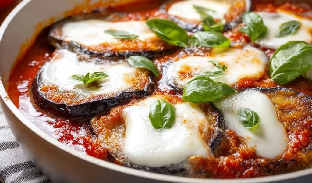 Parmigiana in Padella: piatto saporito e veloce con melanzane e pomodoro.