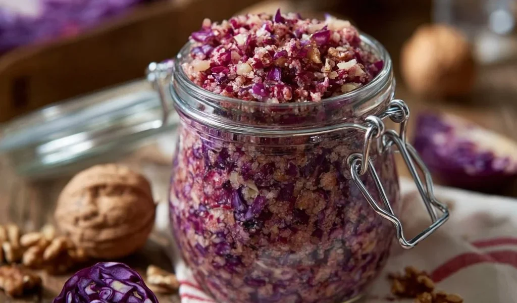 Pesto di radicchio fresco preparato con ingredienti genuini.