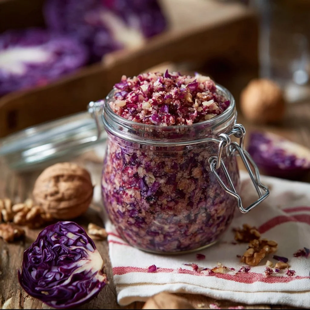 Pesto di radicchio fresco preparato con ingredienti genuini.