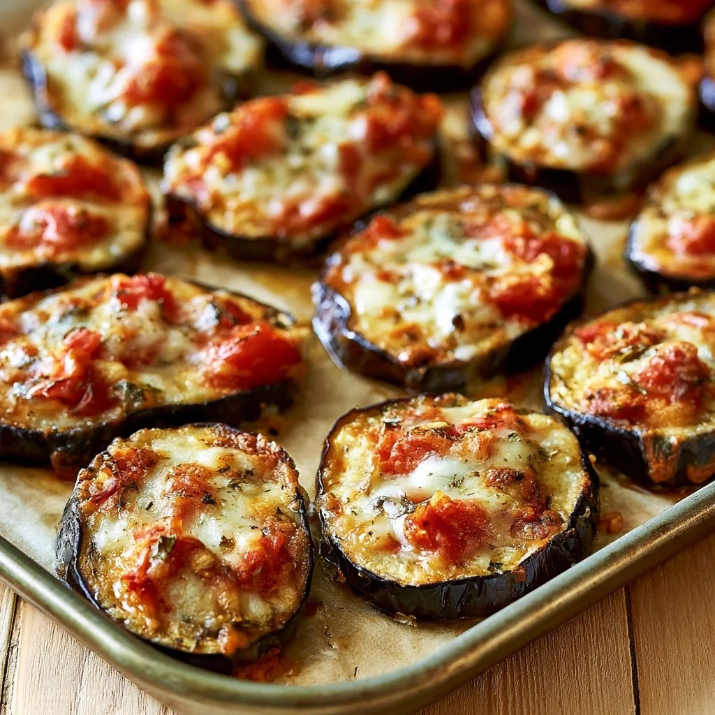 Pizzette di melanzane con pomodorini e mozzarella