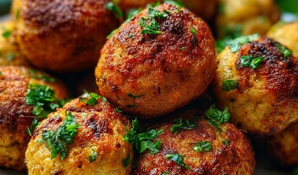 Polpette di melanzane pronte da servire, piatto vegetariano delizioso.