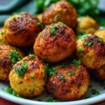 Polpette di melanzane pronte da servire, piatto vegetariano delizioso.