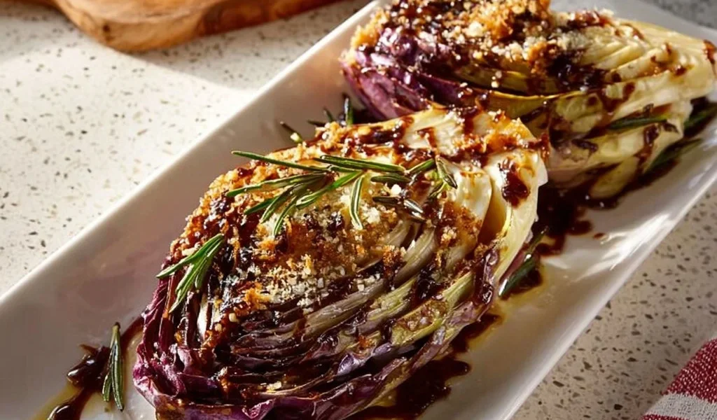 Radicchio in padella con pangrattato croccante pronto da servire