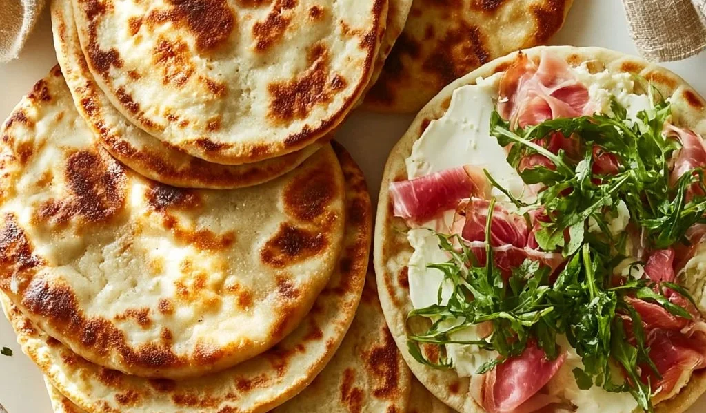 Piadina fatta in casa con formaggio e erbe fresche