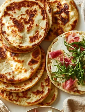 Piadina fatta in casa con formaggio e erbe fresche