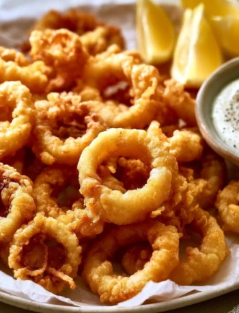 Calamari fritti in pastella tempura, un piatto delizioso e croccante.