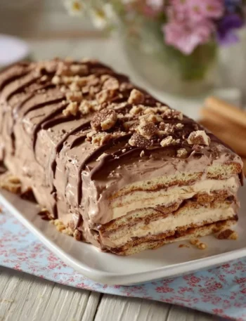 Semifreddo alla nutella e wafer decorato con cioccolato e wafer croccanti