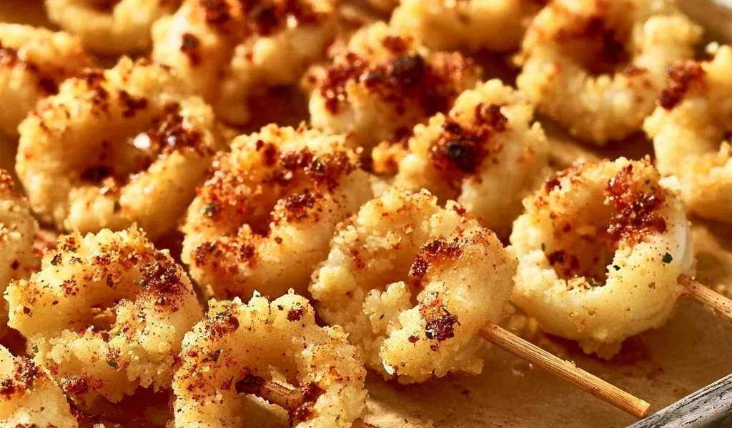 Spiedini di calamari e gamberi grigliati, piatto tipico della cucina italiana.