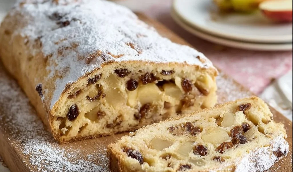 Strudel di mele con pasta frolla appena sfornato, dolce tradizionale italiano.