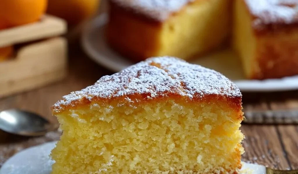 Deliziosa Torta all'Arancia con arance fresche e una spolverata di zucchero a velo