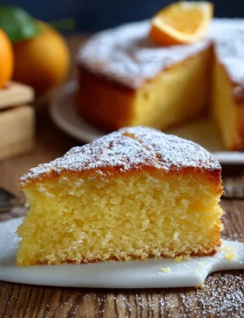 Deliziosa Torta all'Arancia con arance fresche e una spolverata di zucchero a velo