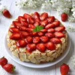 Torta alle fragole con crema chantilly decorata e servita su un piatto