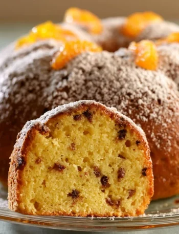 Torta Arancia e Cioccolato Senza Uova servita su un piatto con decorazioni al cioccolato