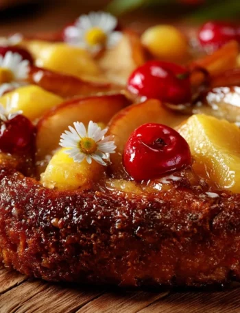 Una torta di frutta decorata con frutti freschi e vibranti.