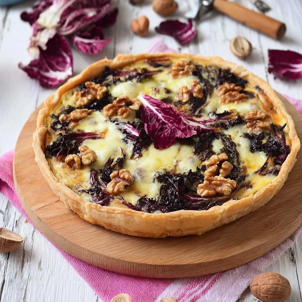 Torta salata con radicchio, noci e formaggio | Ricette vegane salate, Antipasti di pasta sfoglia, Ricette vegetariane facili