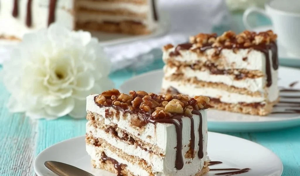 Torta semifreddo millefoglie di cioccolato cremosa con strati invitanti
