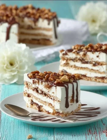Torta semifreddo millefoglie di cioccolato cremosa con strati invitanti