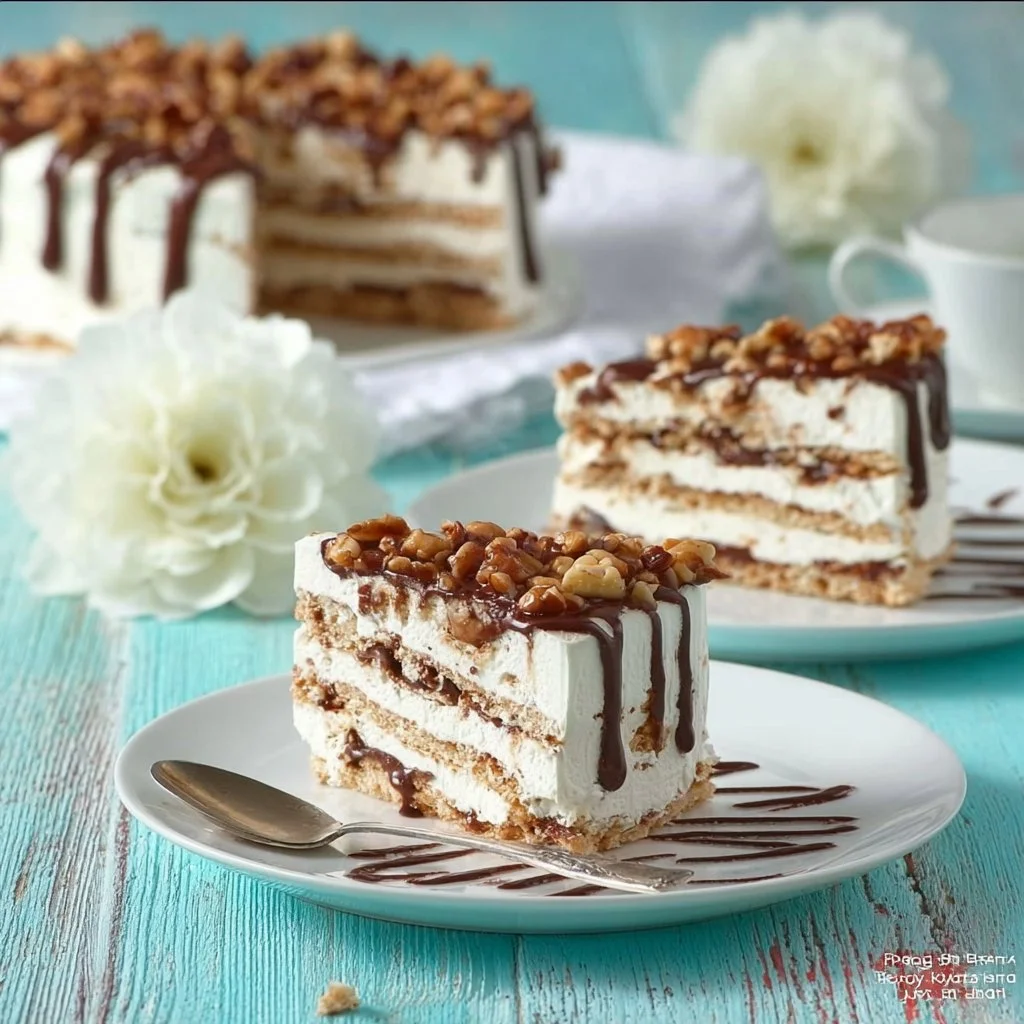 Torta semifreddo millefoglie di cioccolato cremosa con strati invitanti