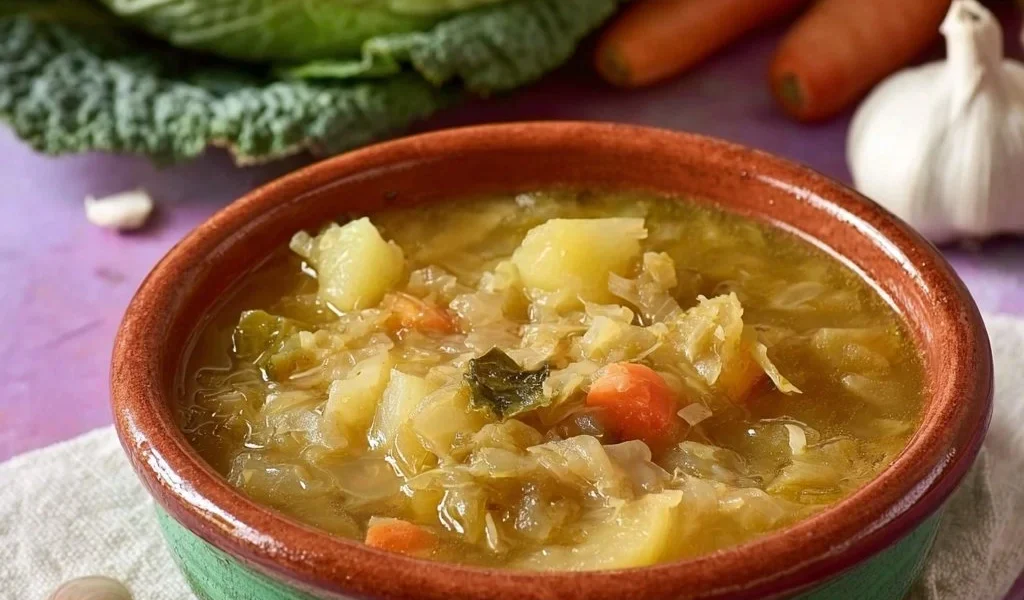 Zuppa di Verza e Patate fumante in una ciotola