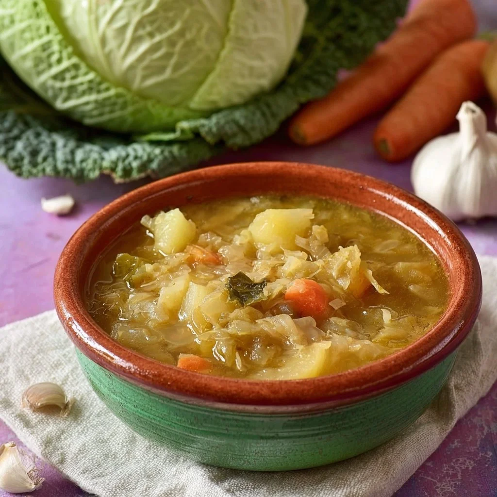 Zuppa di Verza e Patate fumante in una ciotola