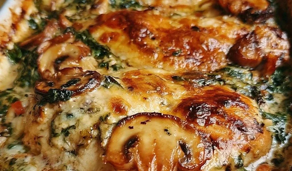 Bake di Pollo Cowboy con spinaci e funghi, una ricetta deliziosa