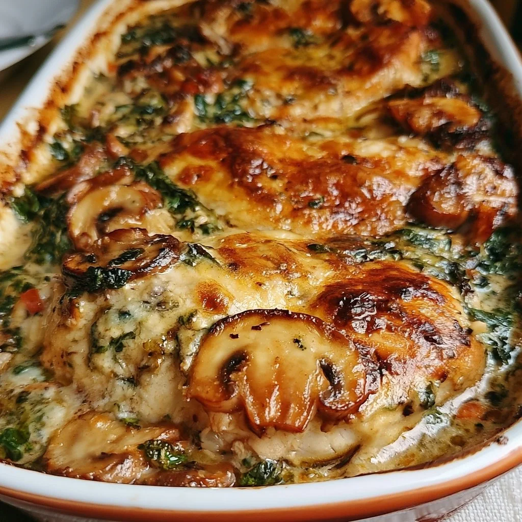 Bake di Pollo Cowboy con spinaci e funghi, una ricetta deliziosa