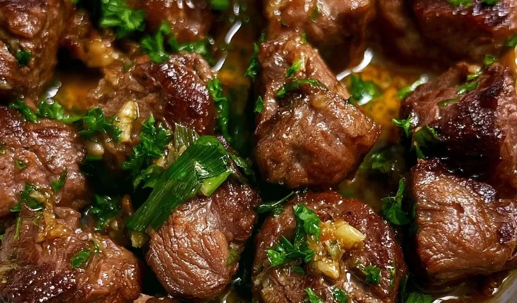 Bocconcini di Manzo al Burro all'Aglio su un piatto elegante