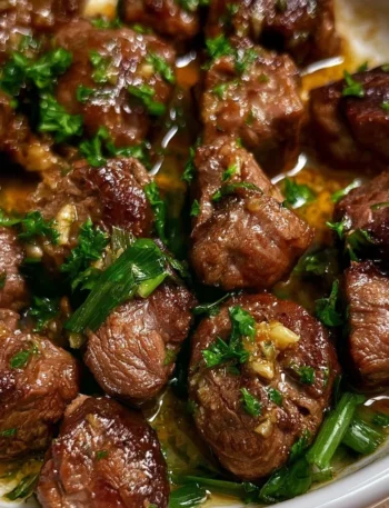 Bocconcini di Manzo al Burro all'Aglio su un piatto elegante