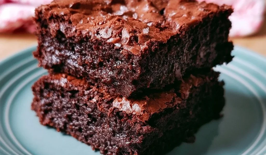 Brownies al cacao appena sfornati su un piatto bianco