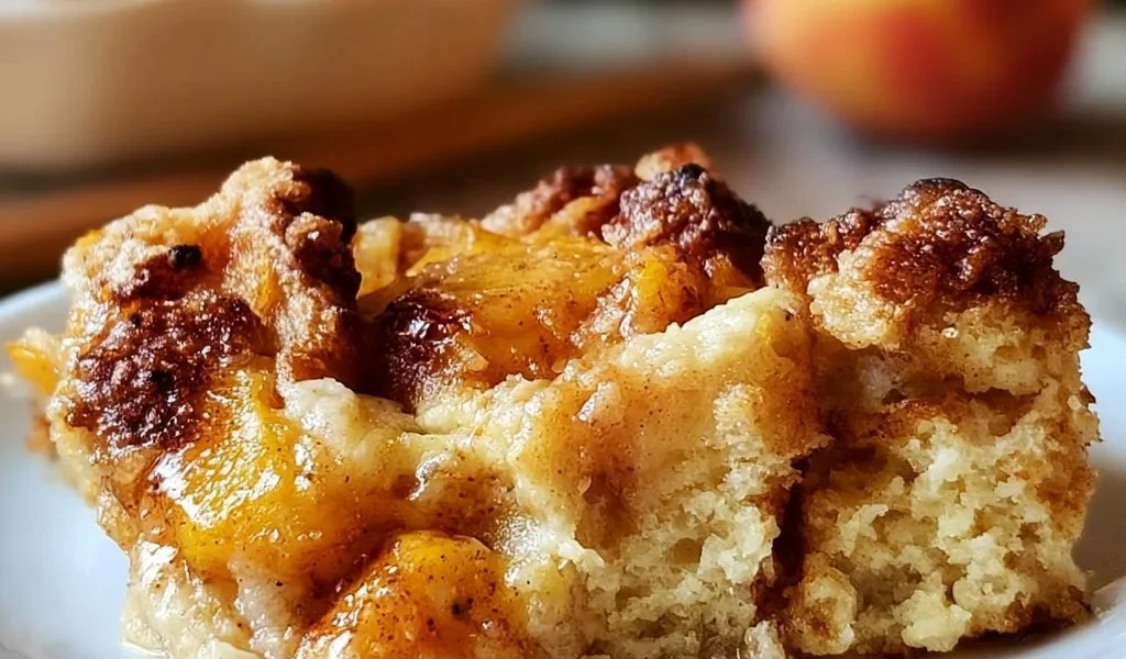 Budino di Pane alla Pesca alla Vecchia Moda, dolce tradizionale italiano.
