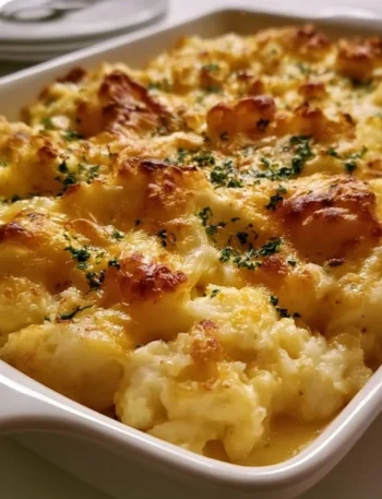 Casseruola Cremosa di Patate al Formaggio di Ruth’s Chris servita nel piatto.