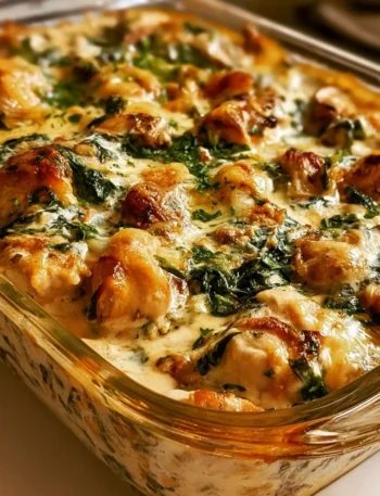 Casseruola cremosa di pollo e spinaci pronta da servire