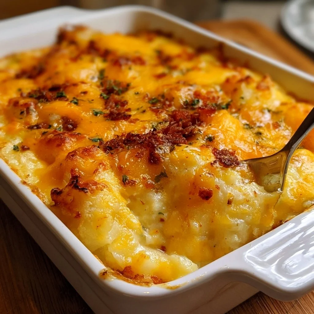 Casseruola di Patate Cariche al Cheddar di Ruth's Chris in un piatto