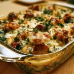 Casseruola di pollo e spinaci cremosa pronto per essere servita