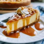 Cheesecake al caramello salato con decorazioni e caramello dorato