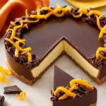 Cheesecake arancia e cioccolato decorata con fette d'arancia