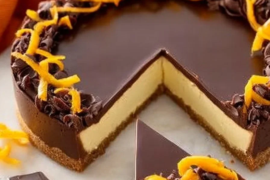 Cheesecake arancia e cioccolato decorata con fette d'arancia