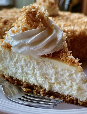 Cheesecake di cocco senza cottura decorato con cocco grattugiato