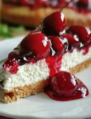 Cheesecake di ricotta e ciliegie decorato con ciliegie fresche