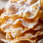 Chiacchiere di Carnevale, dolci sottili e croccanti decorati con zucchero a velo