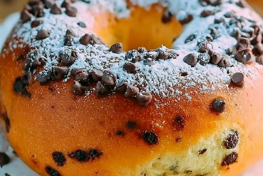 Ciambella per colazione con gocce di cioccolato servita su un piatto