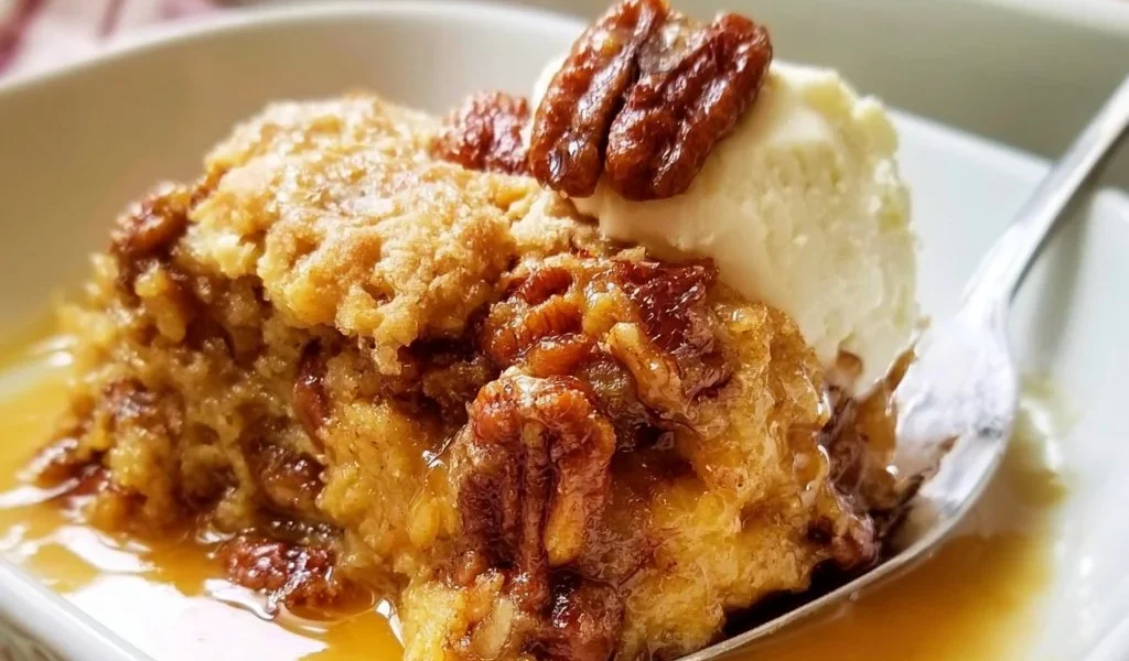 Cobbler alle Noci Pecan e Burro appena sfornato, dolce irresistibile.