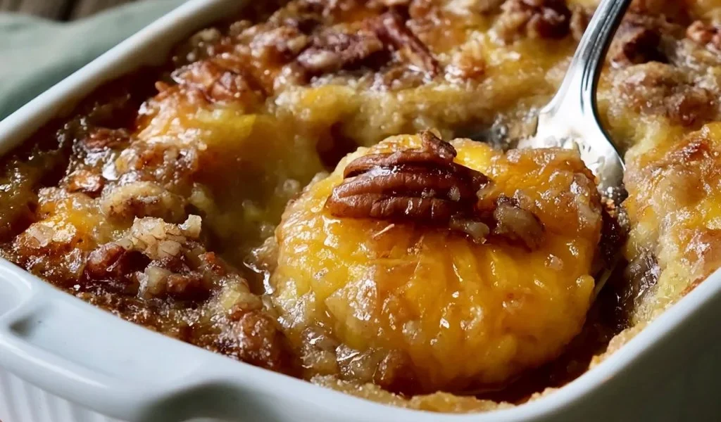 Cobbler di Ananas e Noci Pecan appena sfornato con frutta fresca e croccante