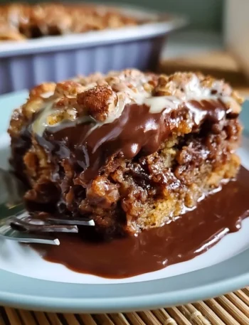 Cobbler di cioccolato tedesco con noci pecan, dolce delizioso e goloso.