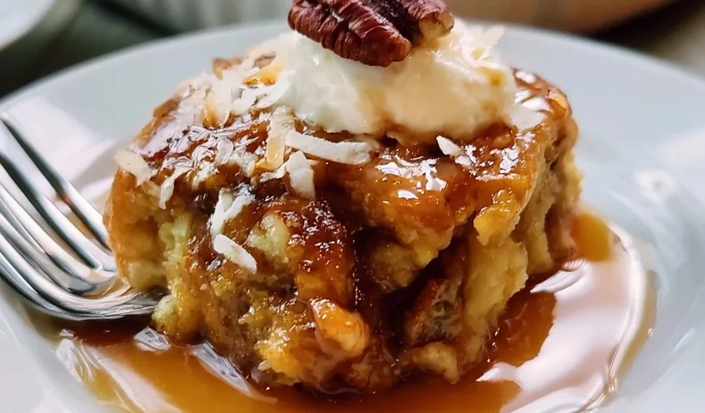 Cobbler di cocco e noci pecan con una crosta dorata e ingredienti freschi