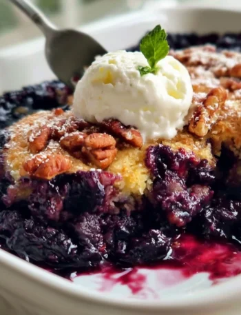 Cobbler di mirtilli e noci pecan su un tavolo di legno