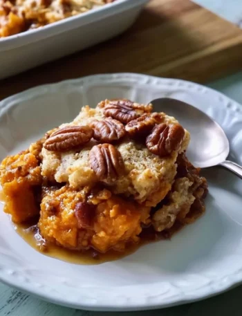 Cobbler di Patate Dolci e Noci Pecan servito in una ciotola