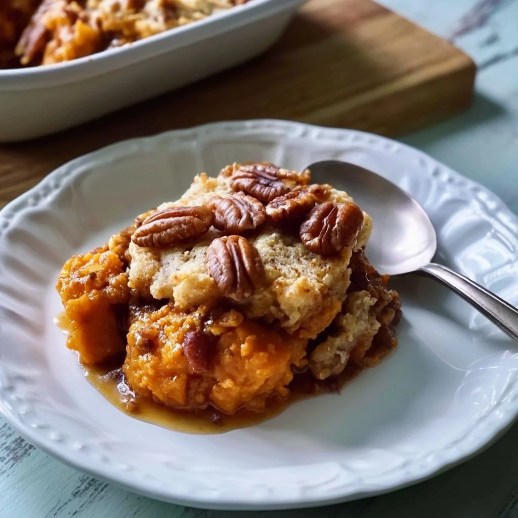 Cobbler di Patate Dolci e Noci Pecan servito in una ciotola