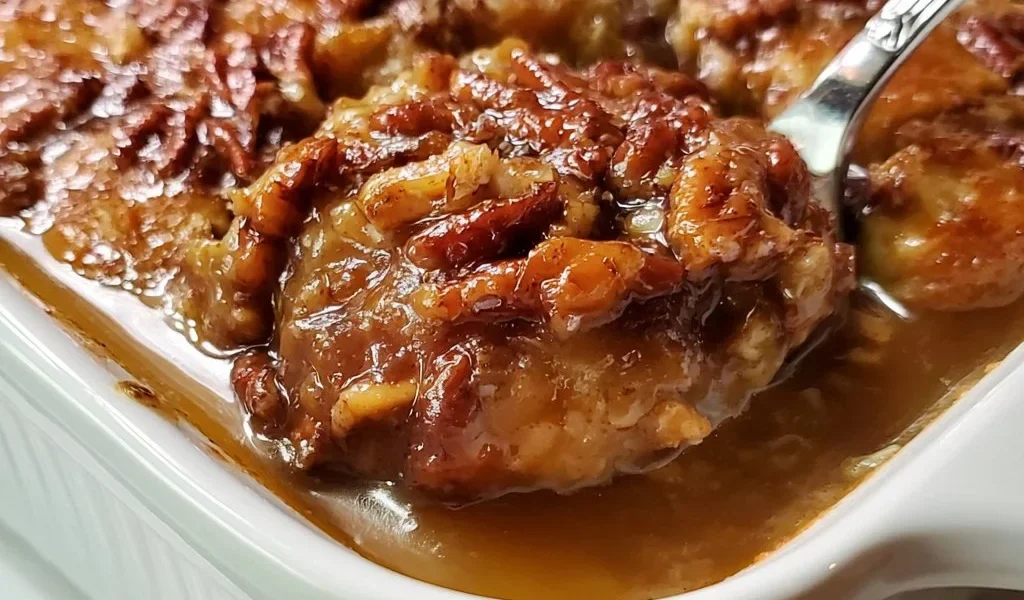 Cobbler di Praline di Pecan servito con una pallina di gelato